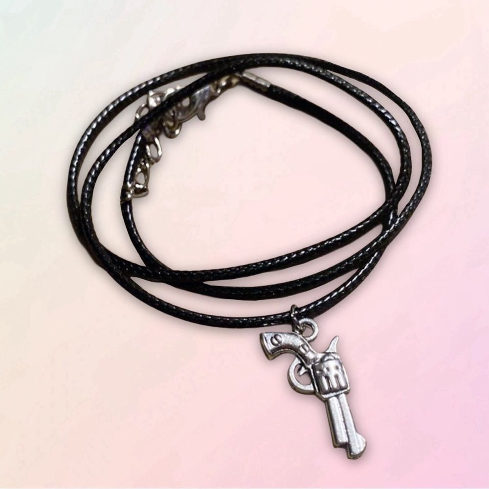 Minimalist, Stainless Steel Pistol Charm, With Adjustable Black Rope